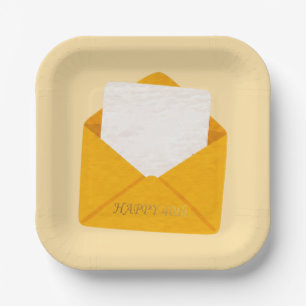 Happy 40th Birthday Gold Envelope Blank Note Paper Plates