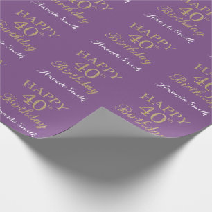 Happy 40th Birthday Gold Glitter and Purple Wrapping Paper