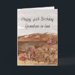 Happy 40th Birthday Grandson in Law Mountains  Card<br><div class="desc">A custom happy birthday greeting card for a grandson-in-law's 40th birthday or personalize it for another family member or friend. The card features a desert landscape with sagebrush plants, rolling hills with touches of snow on the peaks under a soft grey sky hand painted with watercolor. You can edit the...</div>