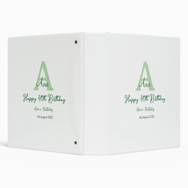 Happy 40th birthday green add name monogram modern 3 ring binder (Background)