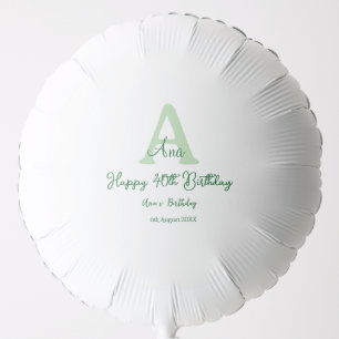 Happy 40th birthday green add name monogram modern balloon