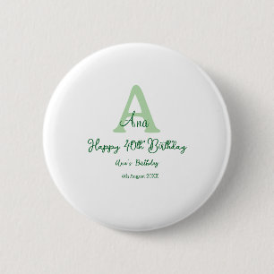 Happy 40th birthday green add name monogram modern button