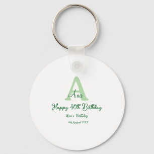Happy 40th birthday green add name monogram modern keychain