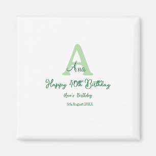 Happy 40th birthday green add name monogram modern magnet