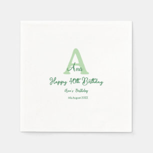 Happy 40th birthday green add name monogram modern napkins