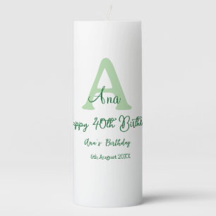 Happy 40th birthday green add name monogram modern pillar candle