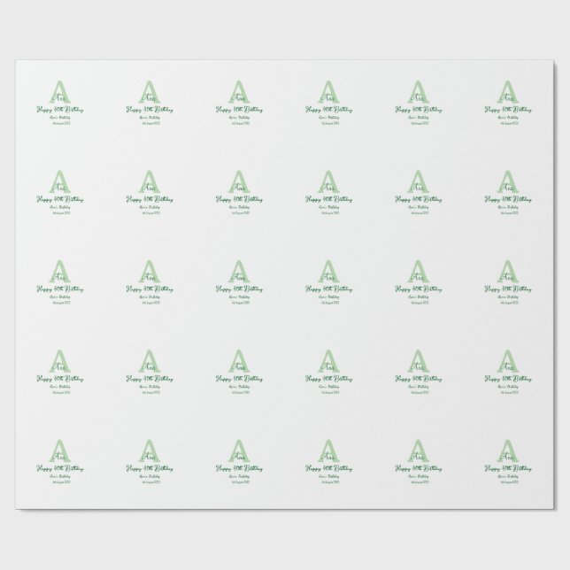 Happy 40th birthday green add name monogram modern wrapping paper (Flat)