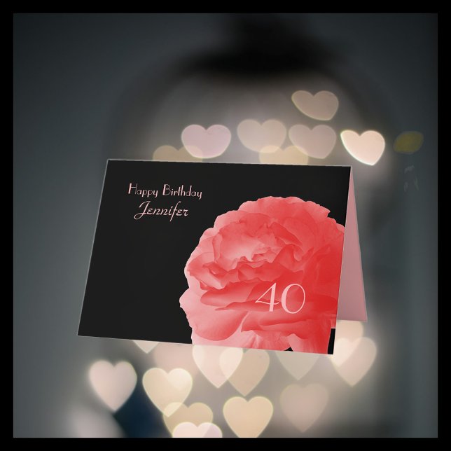 Happy 40th Birthday Greeting Card, Coral Pink Rose Card (Creator Uploaded)