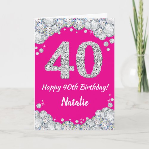 Happy 40th Birthday Hot Pink and Silver Glitter