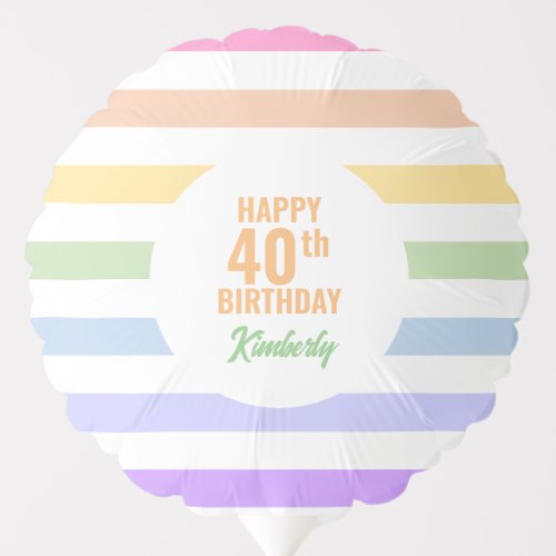 Happy 40th Birthday in Rainbow Stripes Balloon
