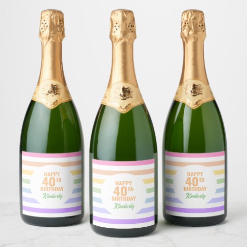 Happy 40th Birthday in Rainbow Stripes Sparkling Wine Label