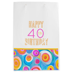 HAPPY 40TH BIRTHDAY Modern Art Colorful Fun Medium Gift Bag