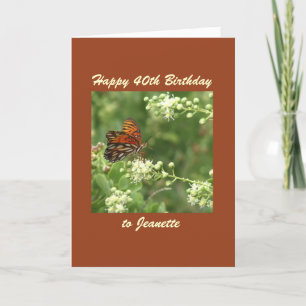 Happy 40th Birthday, name,  Orange Butterfly  Card