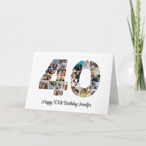 Happy 40th Birthday Number 40 Custom Photo Collage Card