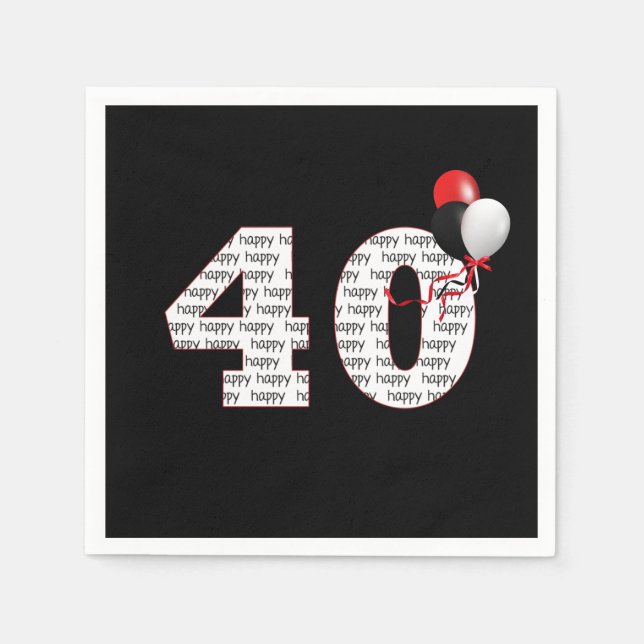 Happy 40th Birthday On Black Napkins (Front)