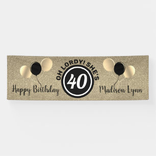 Happy 40th Birthday Party Black Gold Personalized Banner