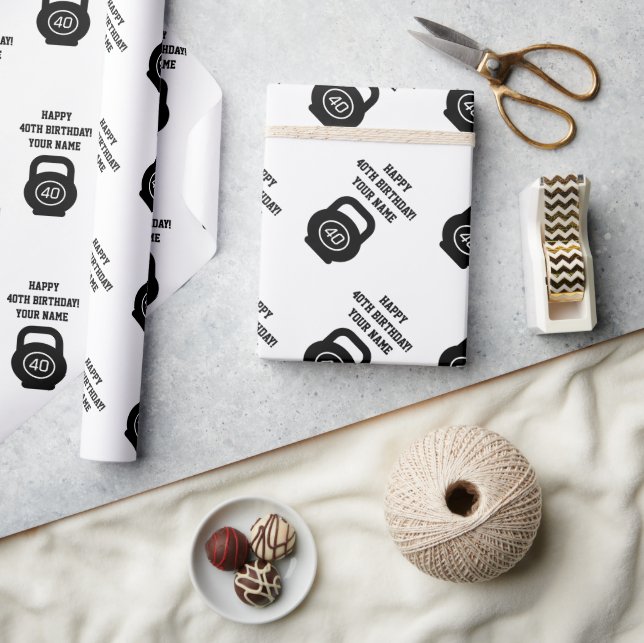 Happy 40th Birthday party fitness gym kettlebell Wrapping Paper (Crafts)