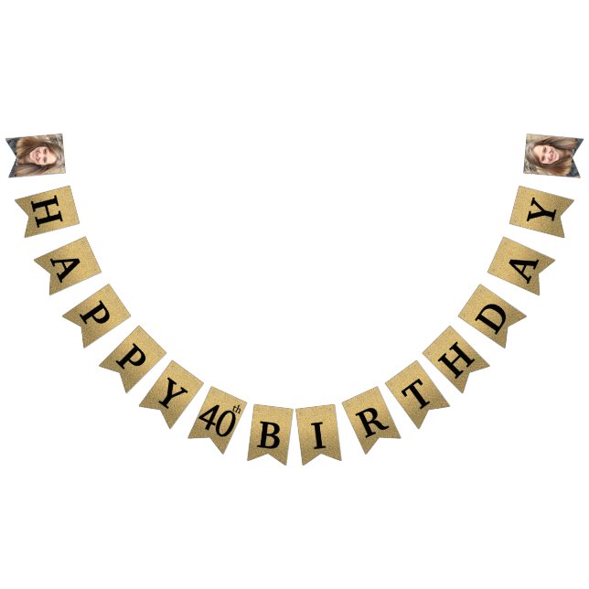 Happy 40th Birthday Photo Gold Glitter Bunting Flags (All)