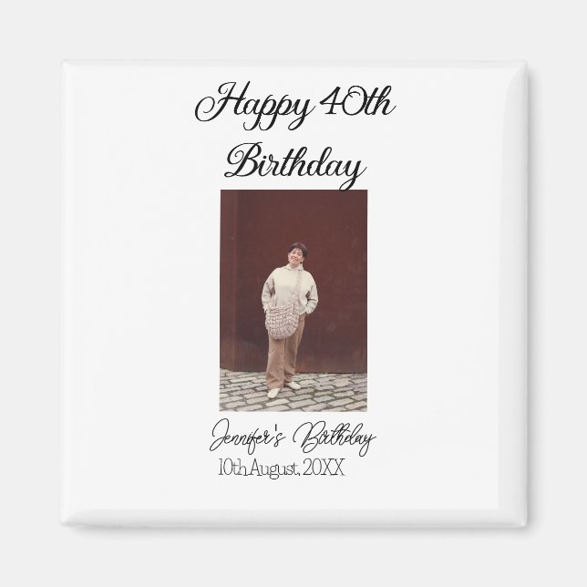 Happy 40th birthday photo modern simple minimal  magnet (Front)