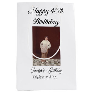 Happy 40th birthday photo modern simple minimal  medium gift bag