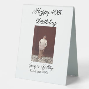 Happy 40th birthday photo modern simple minimal table tent