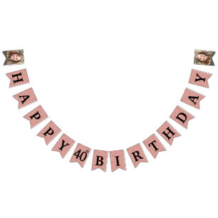 Happy 40th Birthday Photo Rose Gold Glitter Bunting Flags