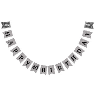 Happy 40th Birthday Photo Silver Glitter Bunting Flags