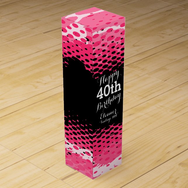 Happy 40th Birthday pink girlie wine box (Back)
