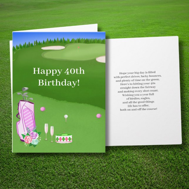 Happy 40th Birthday Pink Golf Bag  Card (Creator Uploaded)