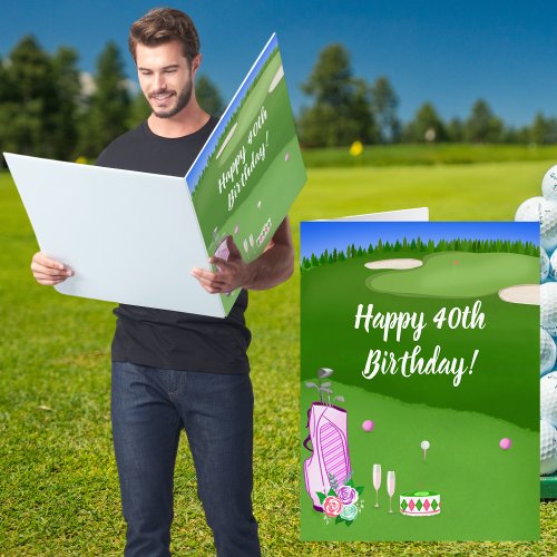 Happy 40th Birthday Pink Golf Bag On Golf Course