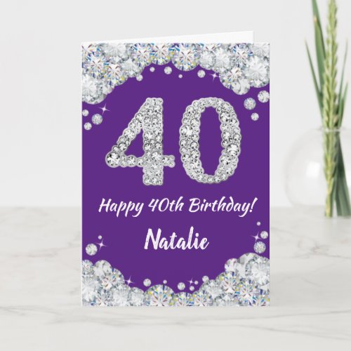 Happy 40th Birthday Purple and Silver Glitter Card