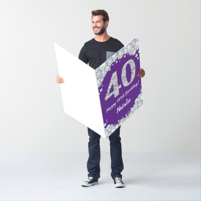 Happy 40th Birthday Purple Silver Glitter Jumbo Card (In Situ)