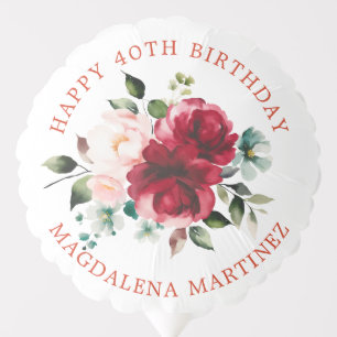 Happy 40th Birthday Red Pink Floral Custom Balloon