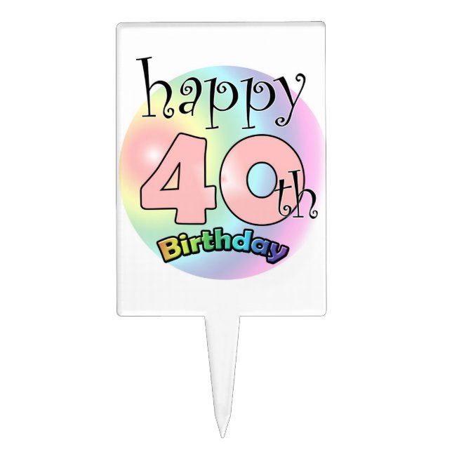 Happy 40th Birthday (roze) Cake Topper (Front)
