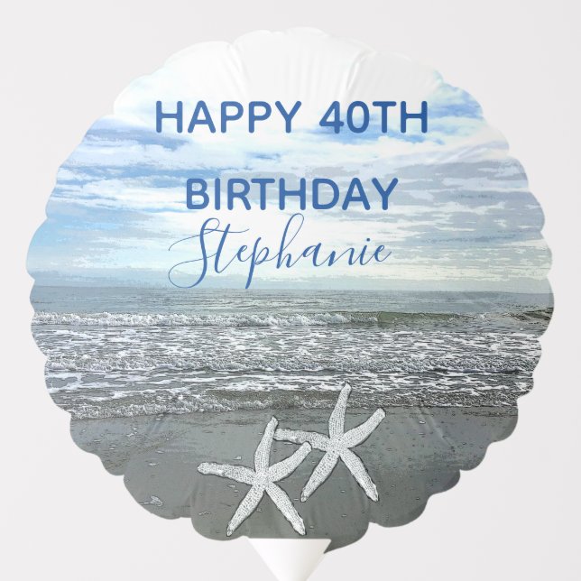 Happy 40th Birthday Starfish Monograms Beach Cute Balloon (Front)