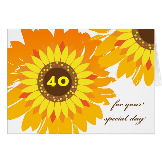 Happy 40th Birthday, Sunflowers Design Cards (Front Horizontal)
