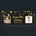 Happy 40th Birthday Then & Now Photos Stars Banner<br><div class="desc">Honor and celebrate the one who's turning 40 and welcome party guests with this black and gold star themed banner sign featuring THEN and NOW photos and a brush script font. PHOTO TIP: For fastest/best results, choose a photo with the subject in the middle and/or pre-crop it to a square...</div>