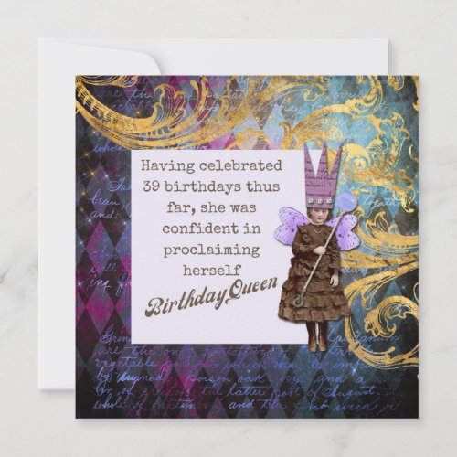 Happy 40th Birthday Vintage  Queen Fairy Card