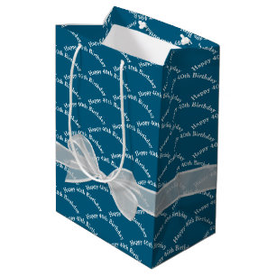 Happy 40th Birthday White Bow On Blue Medium Gift Bag