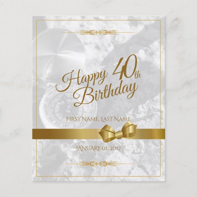 Happy 40th birthday with golden bow (Front)
