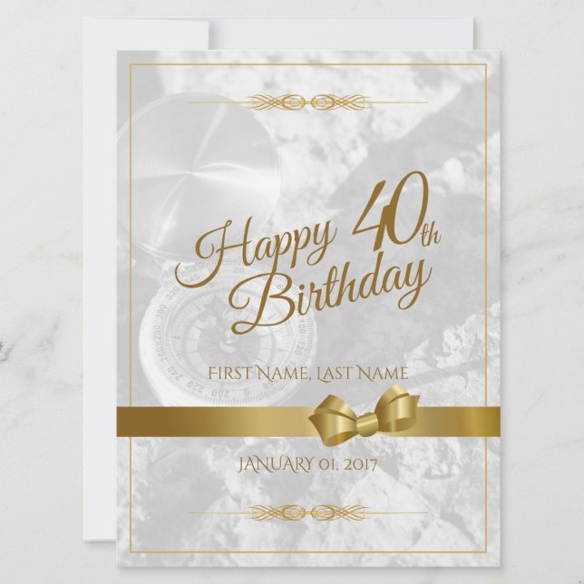Happy 40th birthday with golden bow (Front)