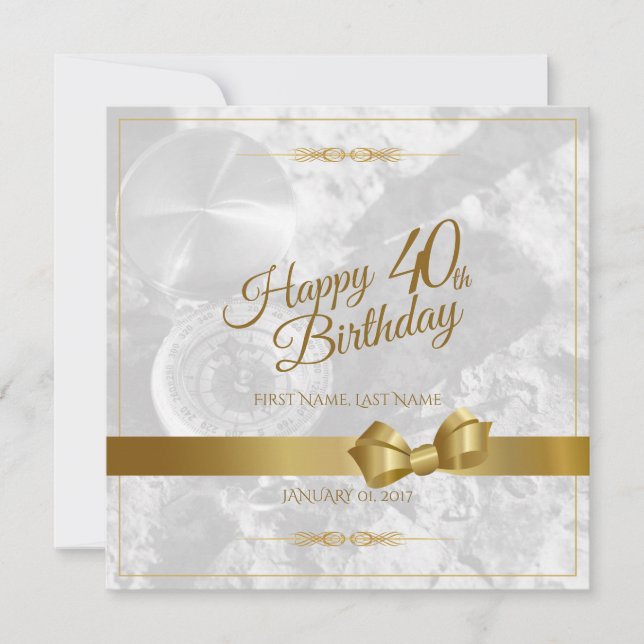 Happy 40th birthday with golden bow (Front)
