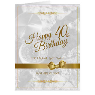 Happy 40th birthday with golden bow card
