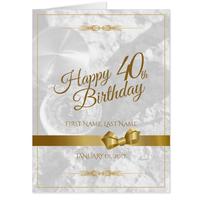 Happy 40th birthday with golden bow card (Front)