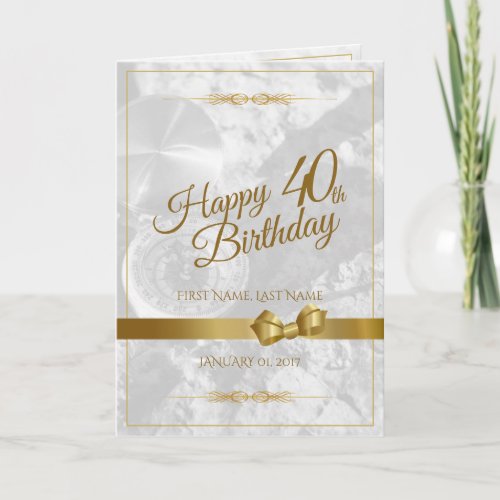 Happy 40th birthday with golden bow card