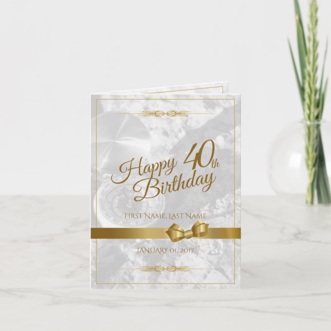 Happy 40th birthday with golden bow card (Front)