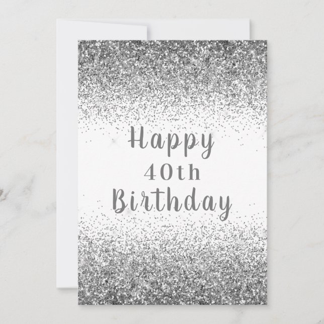 Happy 40th Silver Glitter Typography Birthday Card (Front)