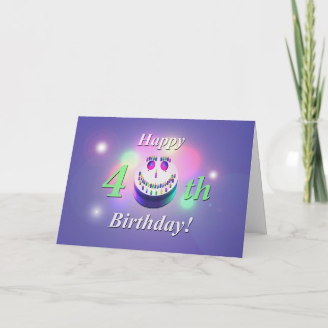 Happy 40th Smiling Birthday Cake Card (Front)