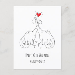 Happy 40th Wedding Anniversary Couple Dinosaurs Postcard