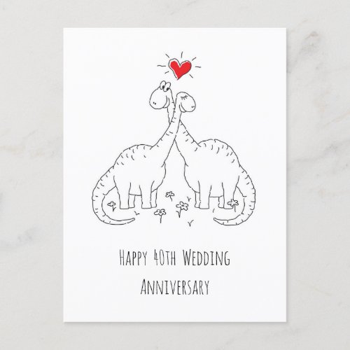 Happy 40th Wedding Anniversary Couple Dinosaurs Postcard